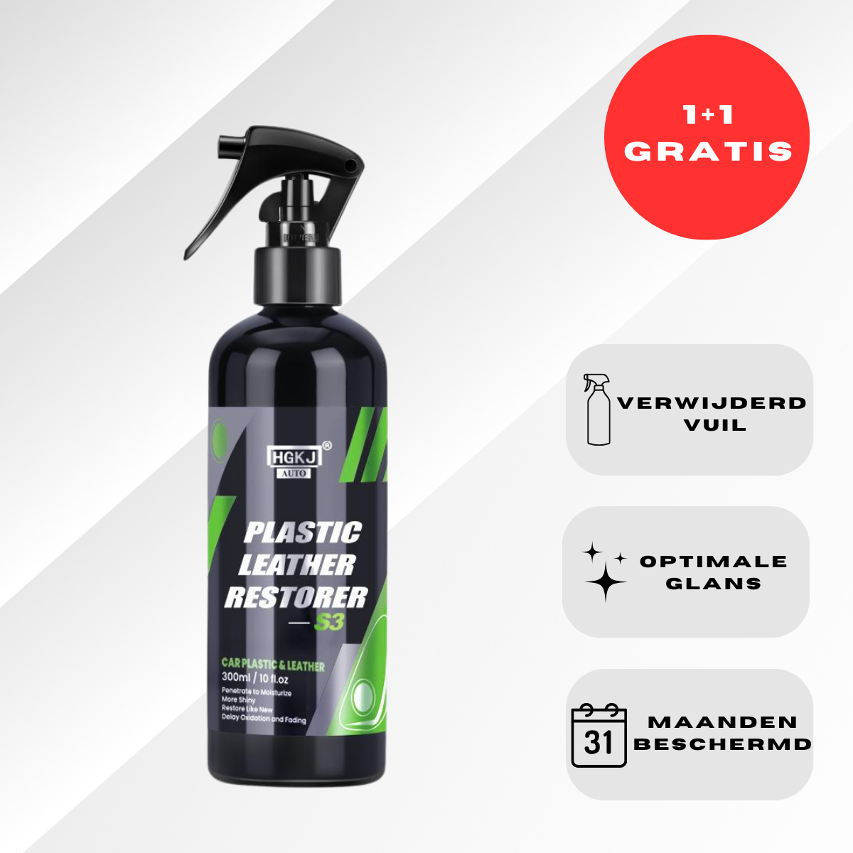 3 in 1 Interieurspray | Beschermd Leer en Kunststof | 1+1 Gratis